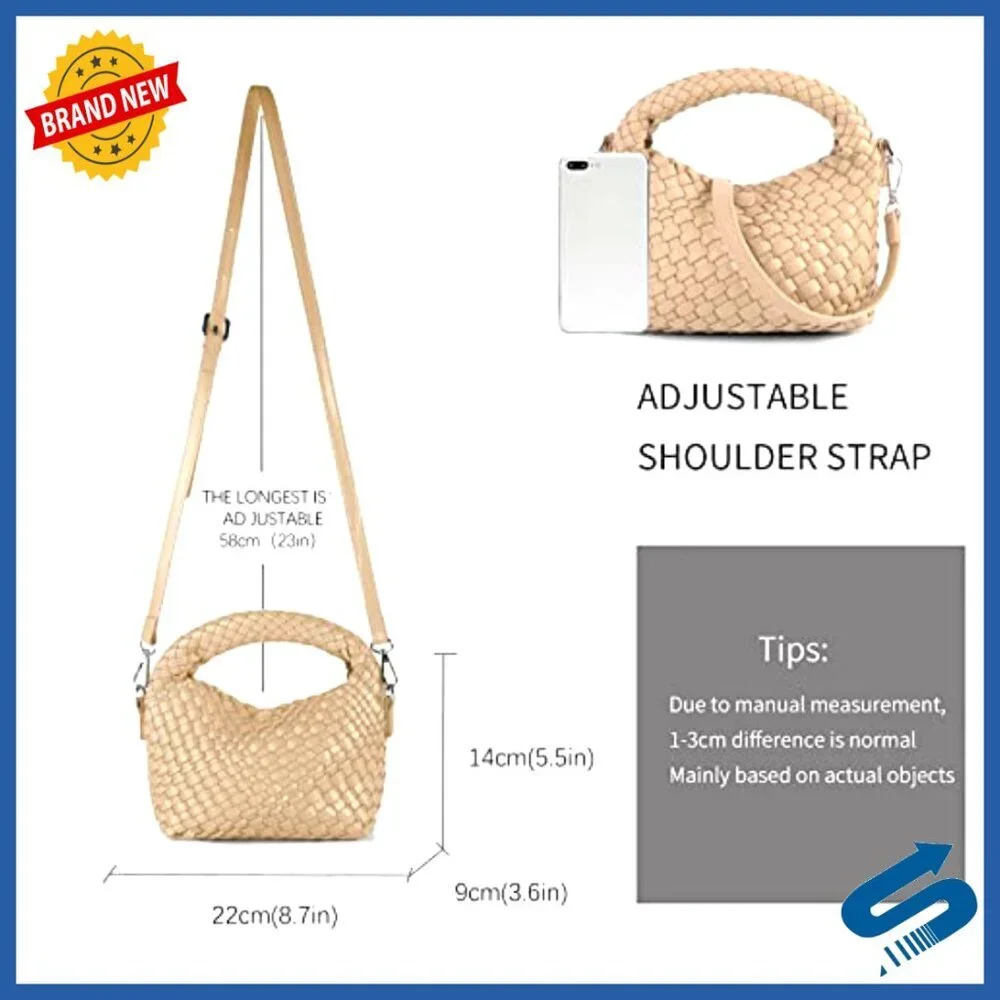 Woven Vegan Leather Tote Crossbody Bag Adjustable Detachable Strap Casual Chic
